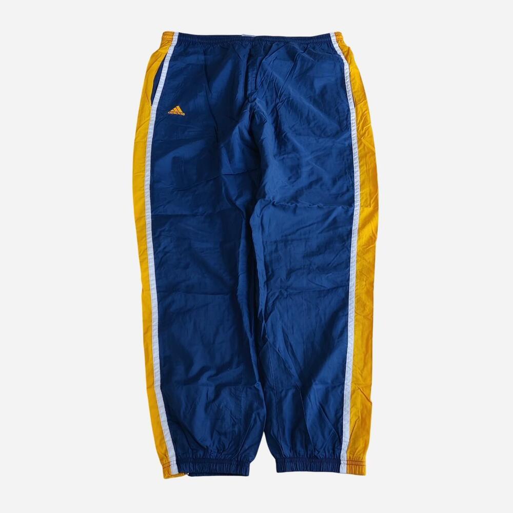 vintage Adidas navy blue track pants with yellow striping